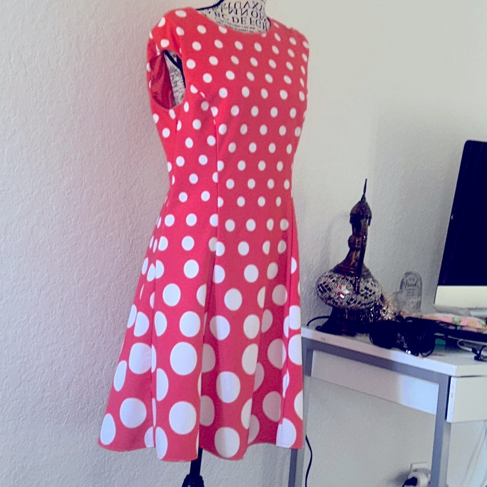 Preowned London Times Pink Polka Dot Dress size 10P - Picture 6 of 7